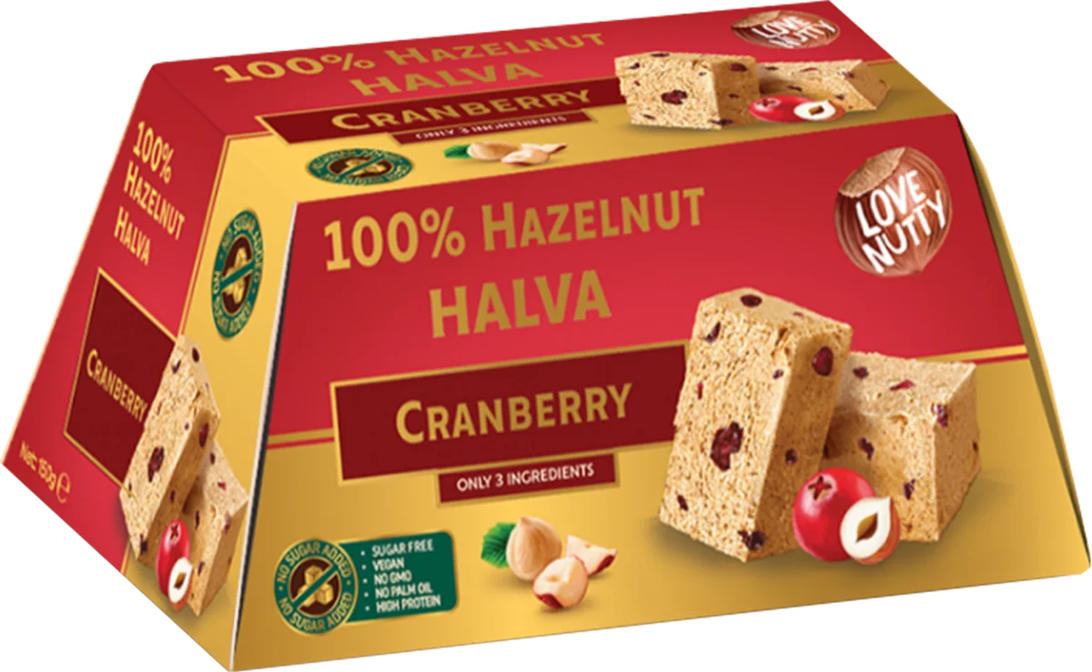 100% Hazelnut Halva cranberry packaging