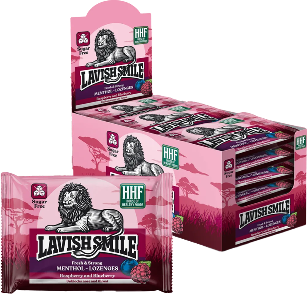 Lavish Smile raspberry and blueberry lozenges packaging