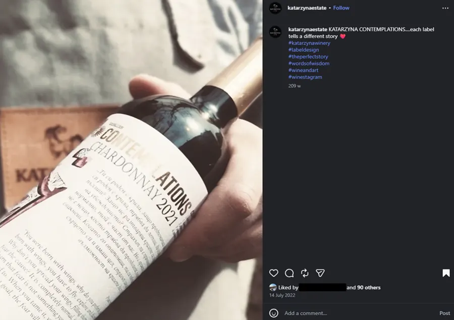 Instagram post — Contemplations Chardonnay label detail