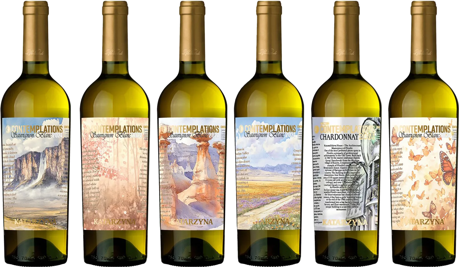 White wine series — watercolour landscape labels