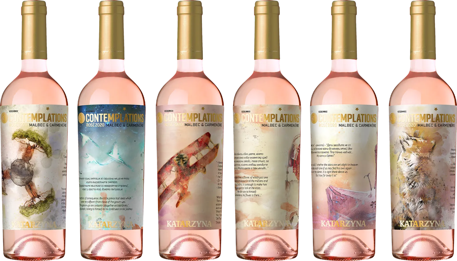 Rosé series — watercolour illustration labels